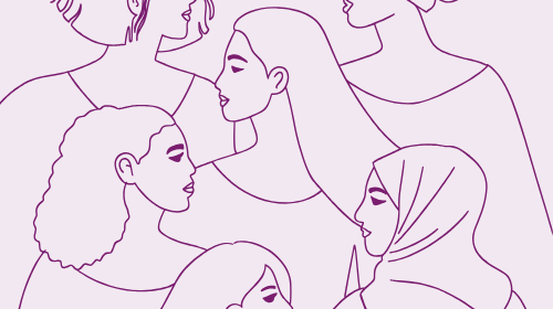 A line drawing of a group of women of different ethnicities.